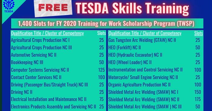 tesda courses offered davao city